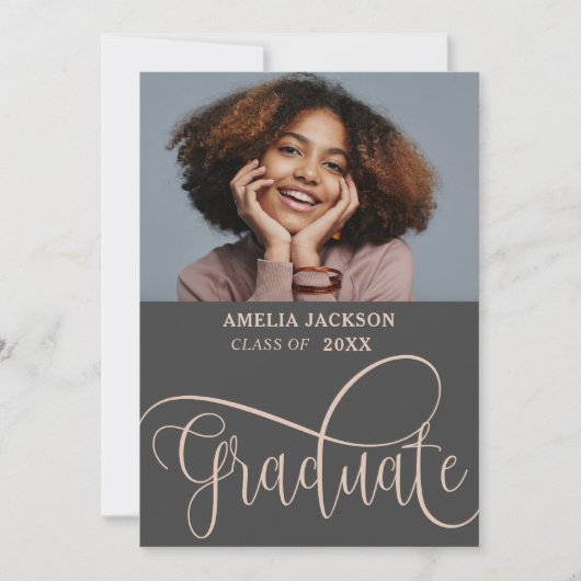 Elegant Script Roos Gouden Fotocollage Afstuderen Kaart (Voorkant)