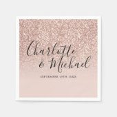 Elegant Script Roos Gouden Glitter Bruiloft Servet (Voorkant)