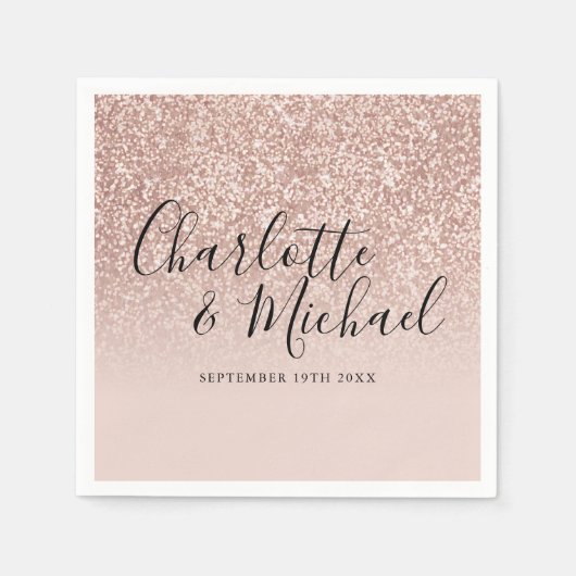 Elegant Script Roos Gouden Glitter Bruiloft Servet (Voorkant)