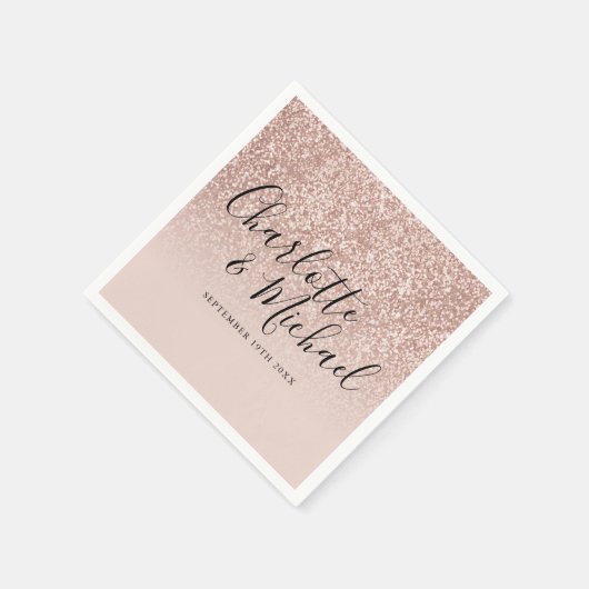 Elegant Script Roos Gouden Glitter Bruiloft Servet (Hoek)