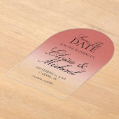 Elegant Script Roos Gradient Wedding Save the Date Acryl Uitnodigingen (Laagn)