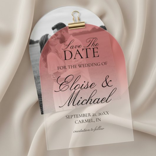 Elegant Script Roos Gradient Wedding Save the Date Acryl Uitnodigingen
