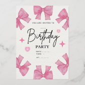 Elegant Script & Rose Gold Photo Birthday Card Folie Uitnodiging (Voorkant)