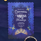 Elegant Script, Royal Blue Quinceanera, Gouden Tia Kaart
