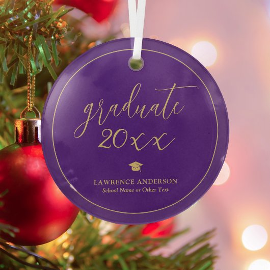 Elegant Script Royal Paarse Afstuderen 2024 Glas Ornament