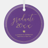 Elegant Script Royal Paarse Afstuderen 2024 Glas Ornament (Voorkant)