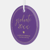 Elegant Script Royal Paarse Afstuderen 2024 Glas Ornament (Voorkant links)