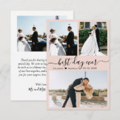 Elegant Script Roze 3 Foto Collage Weddenschap Bedankkaart (Voorkant / Achterkant)