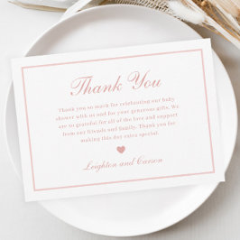 Elegant Script roze Baby shower Bedankkaart