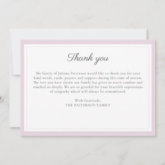 Elegant Script roze begrafenisfoto dank u kaart (Voorkant)