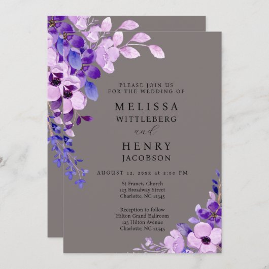 Elegant Script Roze Bloem Bruiloft Uitnodiging (Voorkant / Achterkant)