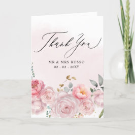 Elegant Script Roze Blush Bloemen Foto Bedankkaart