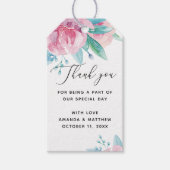 Elegant script roze blush bloemenbruiloft dank u cadeaulabel (Voorkant)