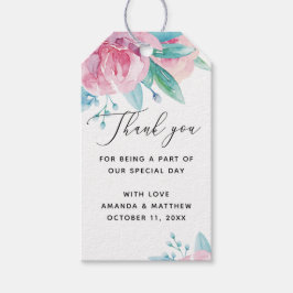 Elegant script roze blush bloemenbruiloft dank u cadeaulabel