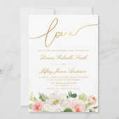 Elegant script roze blush bloemenverlovingsfeest kaart (Voorkant)