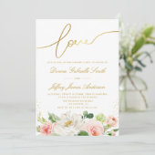 Elegant script roze blush bloemenverlovingsfeest kaart (Staand voorkant)