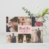 Elegant Script Roze bruiloft Multi Photo Collage T Bedankkaart (Staand voorkant)