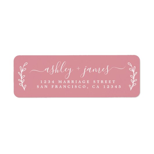 Elegant Script roze bruiloft Return-adres Etiket (Voorkant)