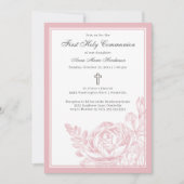 Elegant Script roze Floral First Heilige Communie Kaart (Voorkant)