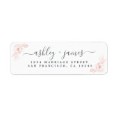 Elegant Script roze Floral Wedding Return Address Etiket (Voorkant)