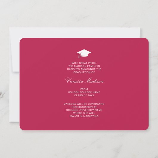 Elegant Script roze Flowers | Modern Photo Afstude Aankondiging (Achterkant)