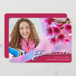 Elegant Script roze Flowers | Modern Photo Afstude Aankondiging