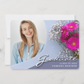 Elegant Script roze Flowers | Modern Photo Afstude Aankondiging (Voorkant)