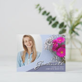 Elegant Script roze Flowers | Modern Photo Afstude Briefkaart (Staand voorkant)