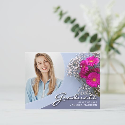 Elegant Script roze Flowers | Modern Photo Afstude Briefkaart (Staand voorkant)