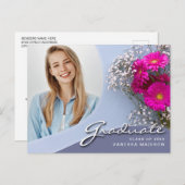 Elegant Script roze Flowers | Modern Photo Afstude Briefkaart (Voorkant / Achterkant)