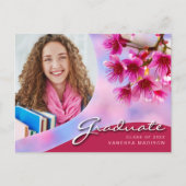 Elegant Script roze Flowers | Modern Photo Afstude Briefkaart (Voorkant)