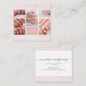 Elegant Script Roze Glitter Foto Collage Nail Art Vierkante Visitekaartje (Voorkant / Achterkant)