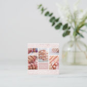 Elegant Script Roze Glitter Foto Collage Nail Art Vierkante Visitekaartje (Staand voorkant)