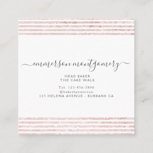 Elegant Script Roze Glitter Photo Collage Bakery Vierkante Visitekaartje (Achterkant)