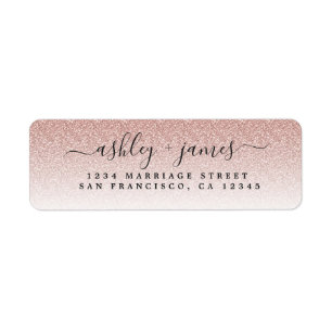 Elegant Script roze Glitter Weddenschap Return Add Etiket