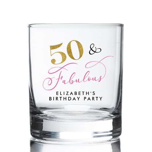 Elegant Script Roze Goud 50e Verjaardagsfeest Whisky Glas