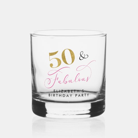 Elegant Script Roze Goud 50e Verjaardagsfeest Whisky Glas (Voorkant)