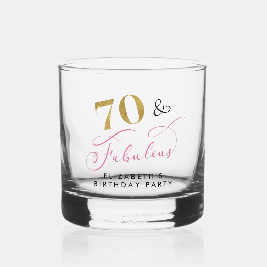 Elegant Script Roze Goud 70e Verjaardagsfeestje Whisky Glas (Voorkant)