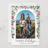 Elegant Script Roze groen blad boog 1 foto Feestdagenkaart (Voorkant)