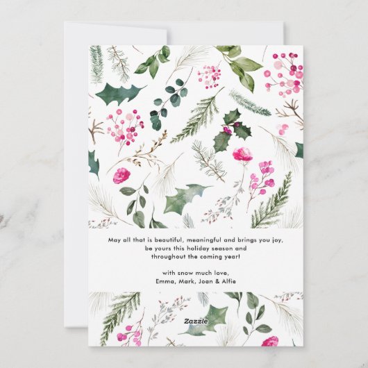 Elegant Script Roze groen blad boog 1 foto Feestdagenkaart (Achterkant)