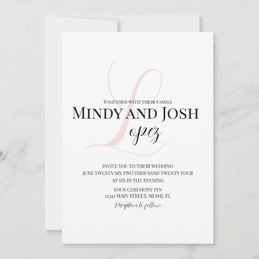 Elegant Script roze Initiaal Weddenschap Kaart (Voorkant)