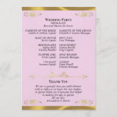 Elegant Script - Roze Parel/Gouden Bruiloft Programmakaart (Achterkant)