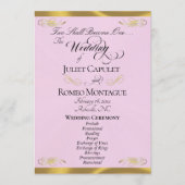 Elegant Script - Roze Parel/Gouden Bruiloft Programmakaart (Voorkant)