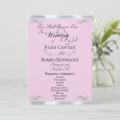 Elegant Script - Roze Parel/Zilveren Bruiloft Programmakaart (Staand voorkant)