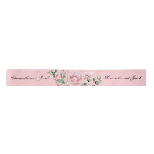 Elegant Script Roze Roos Bruiloft Satijnen Lint (Voorkant)