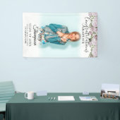 Elegant Script Roze Roses Floral Foto Afstuderen Spandoek (Beurs)