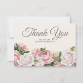 Elegant script roze rozen crème Weddenschap Bedank Bedankkaart (Voorkant)