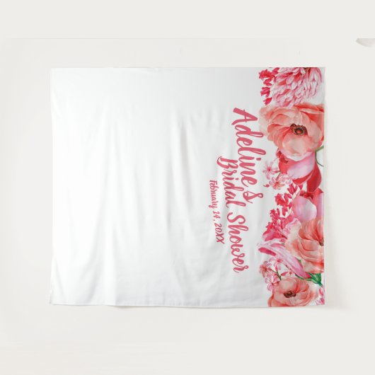 Elegant Script Roze Waterverf Bloemige Bruiloft Fe Wandkleed (Voorkant (horizontaal))