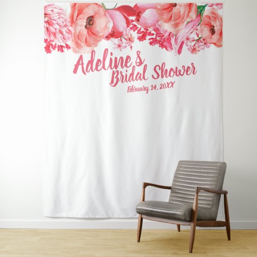 Elegant Script Roze Waterverf Bloemige Bruiloft Fe Wandkleed (In situ)