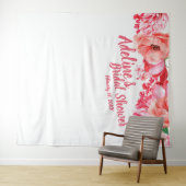 Elegant Script Roze Waterverf Bloemige Bruiloft Wandkleed (In Situ (horizontaal))